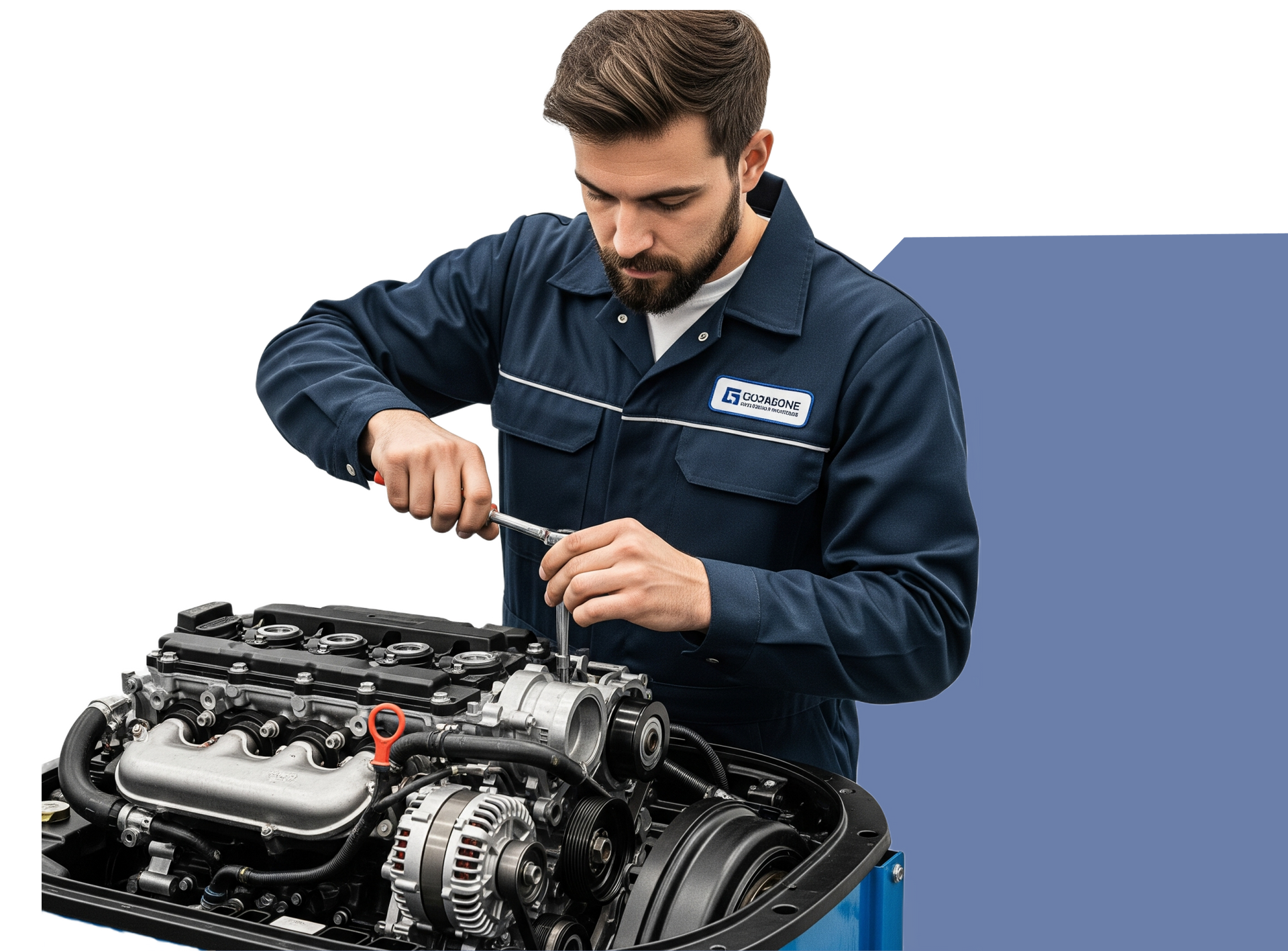 Mecánico reparando un motor diésel